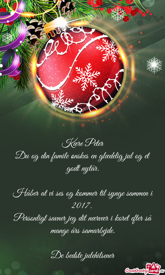 Du og din famile ønskes en glædelig jul og et godt nytår