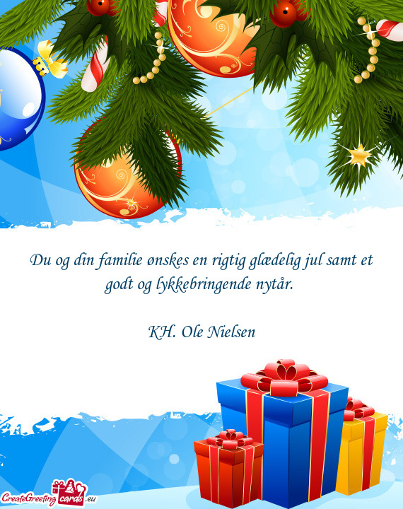 Du og din familie ønskes en rigtig glædelig jul samt et godt og lykkebringende nytår